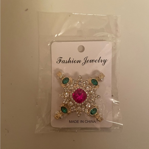 Pink/Green/Pearl/Rhinestone Brooch - Picture 1 of 4